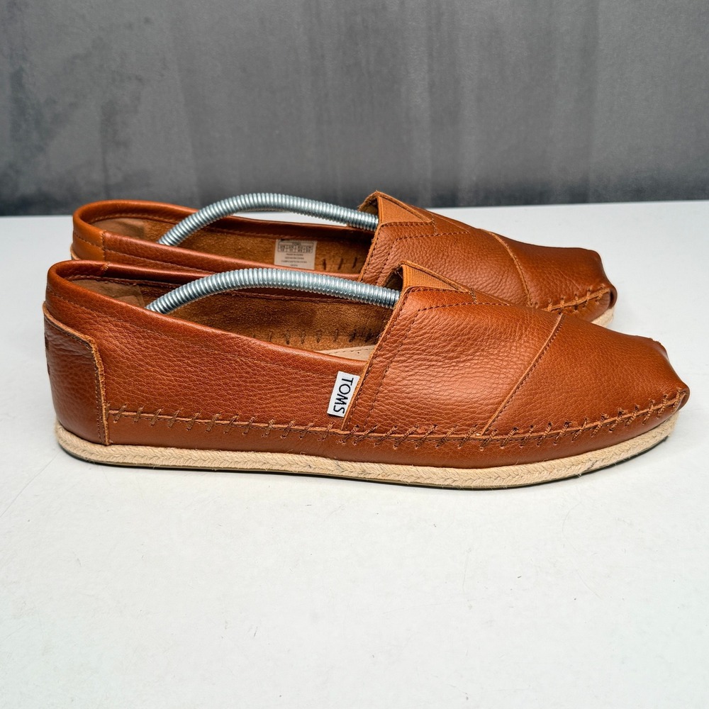 TOMS Alpargata Slip On Mens 12 Brown Leather Whipstitch Espadrille 141214